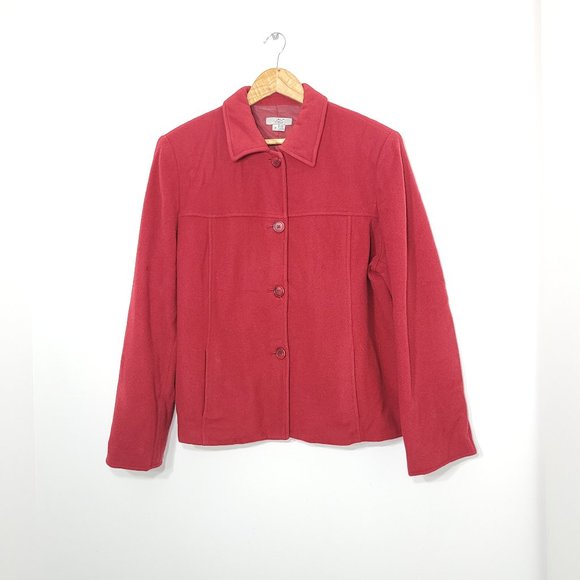 Vintage Jax Essentials Red Cashmere Wool Blend Jacket Coat Lined Pocket - Picture 1 of 11